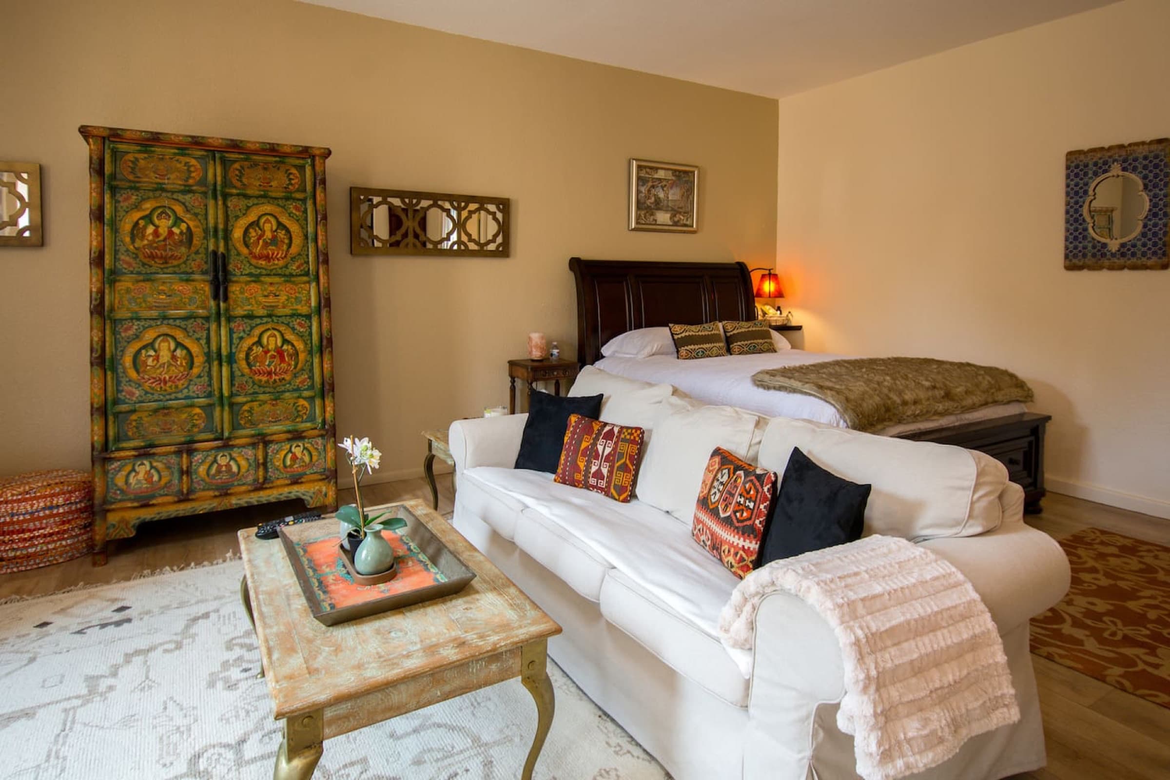 Casita living with Tibetan armoire